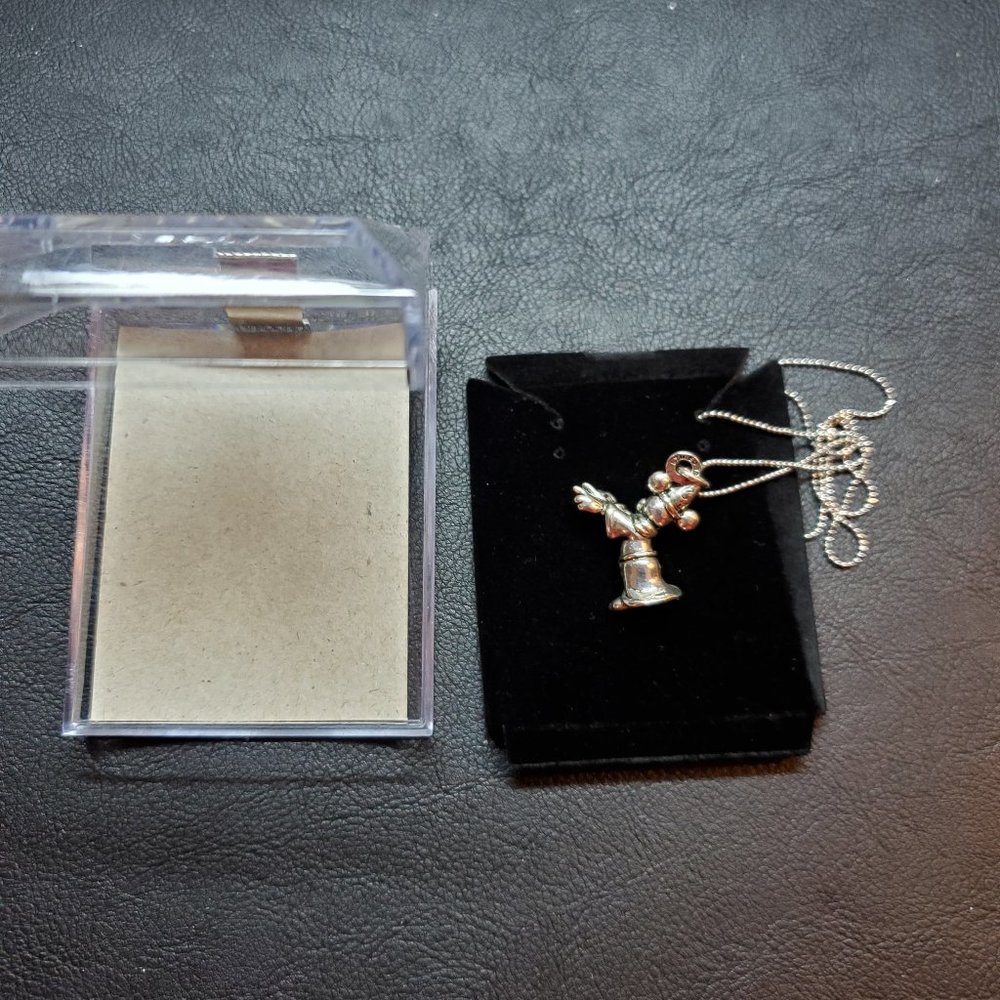 MICKEY MOUSE STERLING SILVER SORCERER PENDENT AND CHAIN